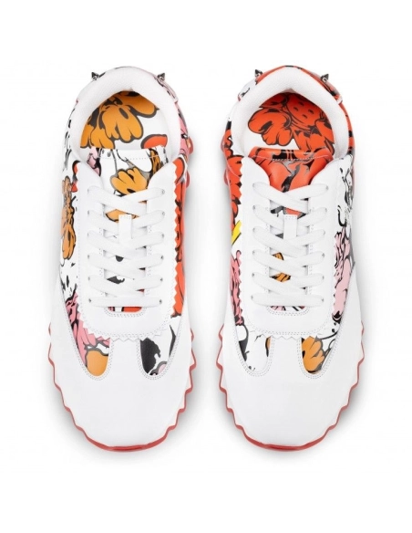 Cheap Christian Louboutin Loubishark Men Sneakers Calf Leather Shun Sudo Flower Print White on Sale