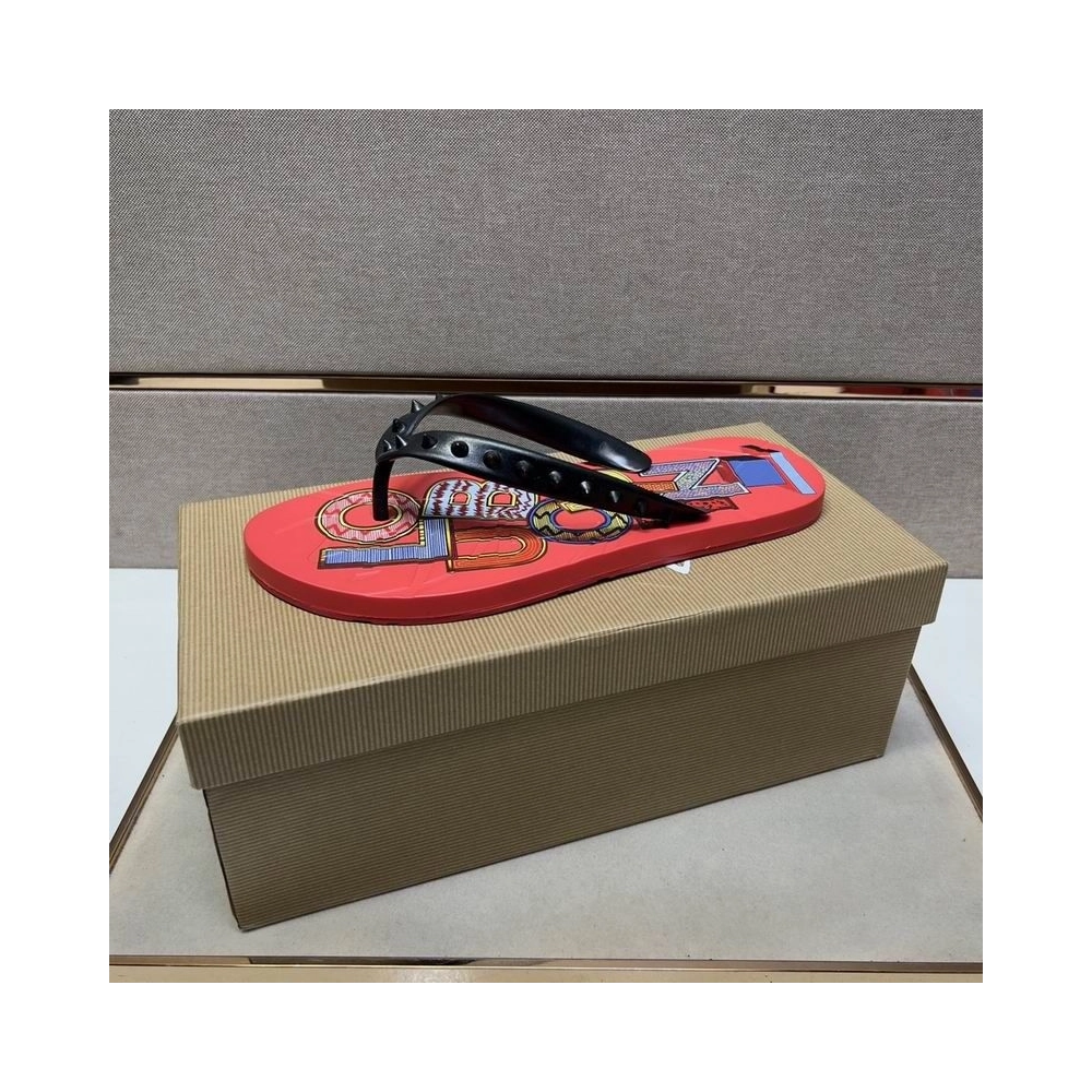 Replica Christian Louboutin Men Spike Flip Flop Pattern Red, Fake Christian Louboutin Shoes
