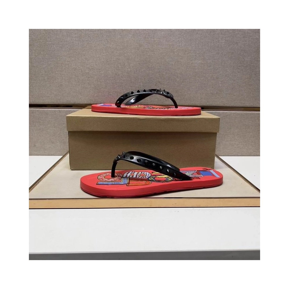 Replica Christian Louboutin Men Spike Flip Flop Pattern Red, Fake Christian Louboutin Shoes