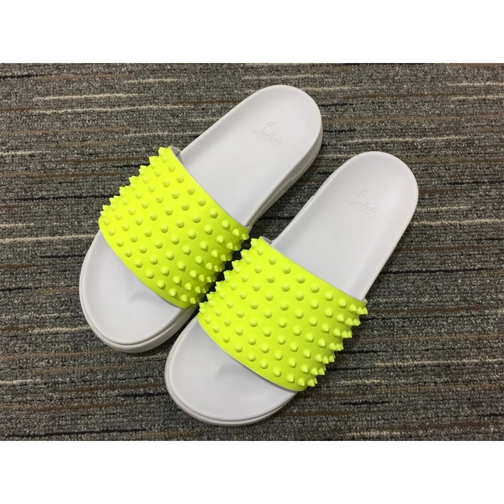 Replica Christian Louboutin Pool Fun Sandals Spikes Rubber Neon Yellow