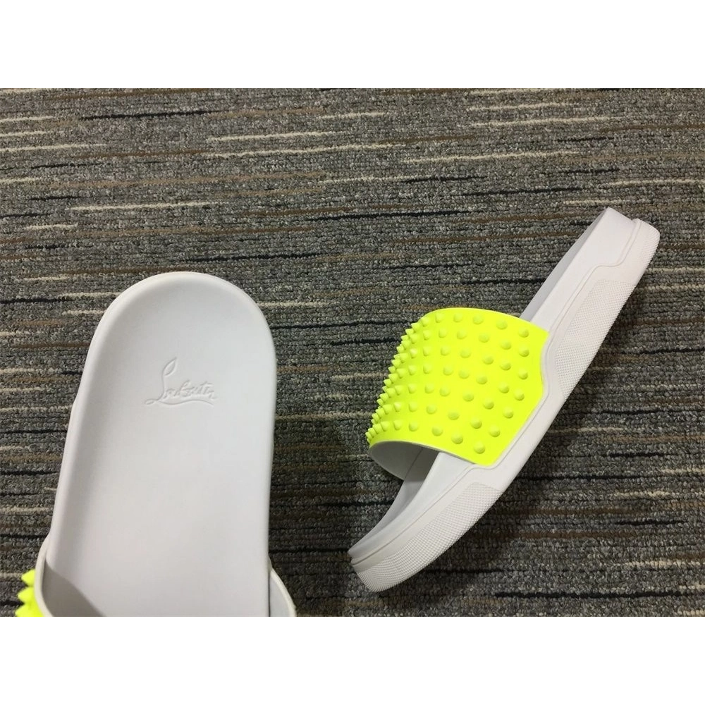 Replica Christian Louboutin Pool Fun Sandals Spikes Rubber Neon Yellow
