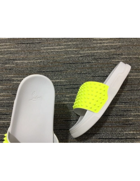 Replica Christian Louboutin Pool Fun Sandals Spikes Rubber Neon Yellow