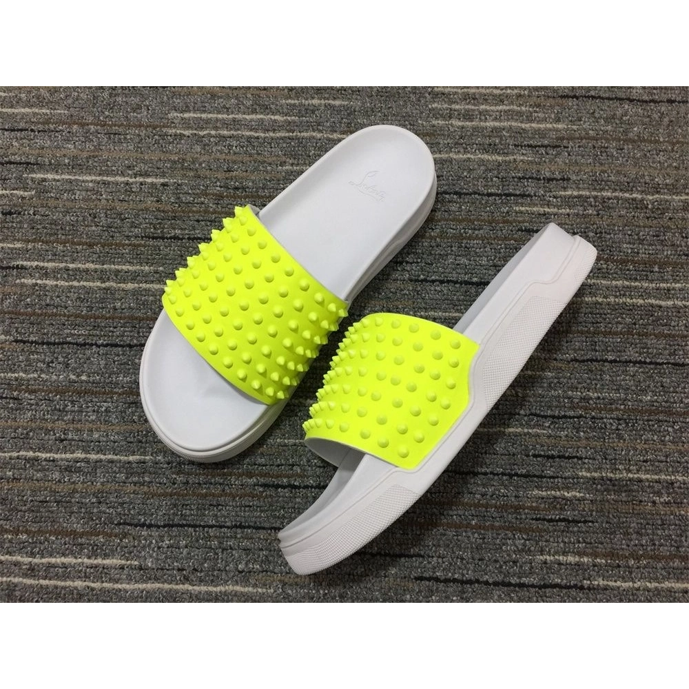 Replica Christian Louboutin Pool Fun Sandals Spikes Rubber Neon Yellow