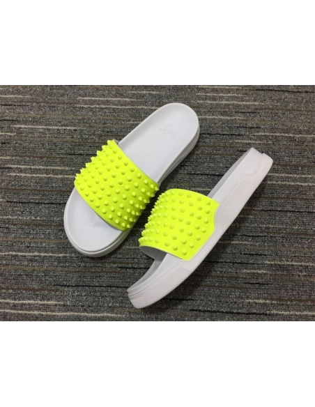 Replica Christian Louboutin Pool Fun Sandals Spikes Rubber Neon Yellow