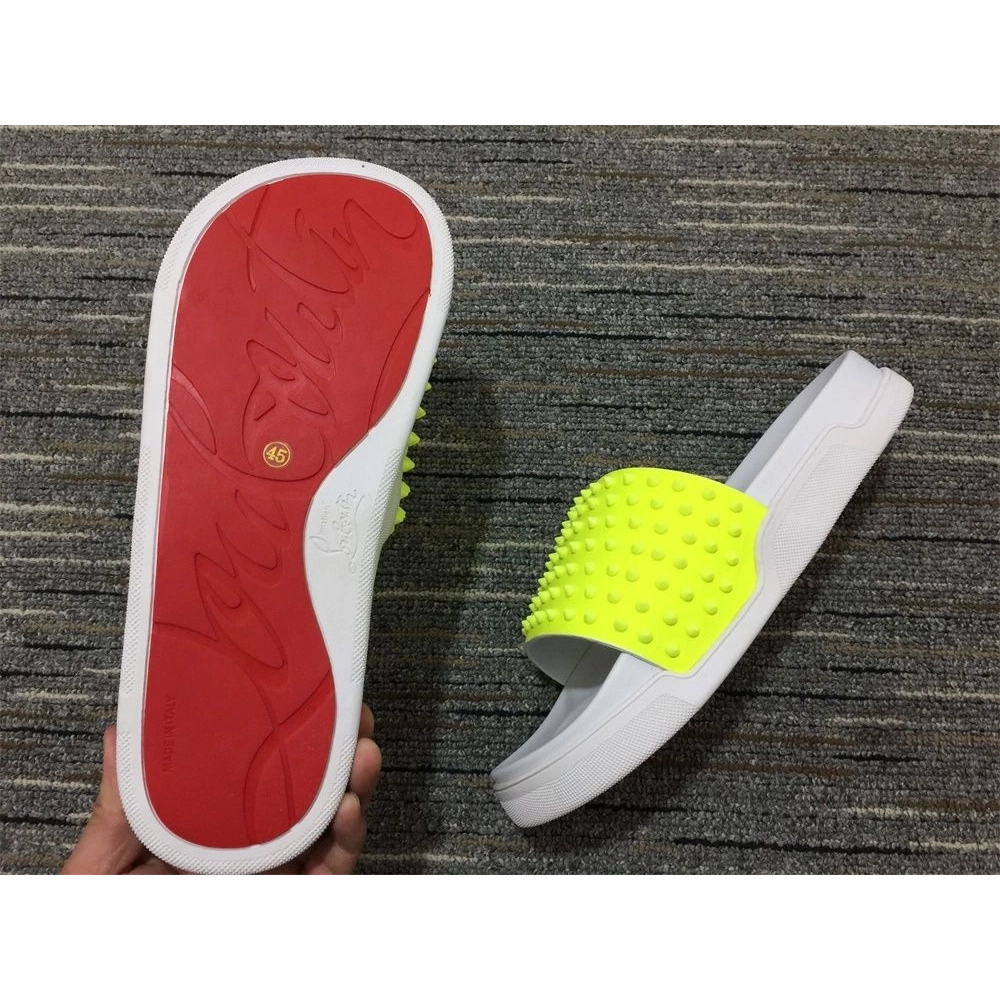Replica Christian Louboutin Pool Fun Sandals Spikes Rubber Neon Yellow