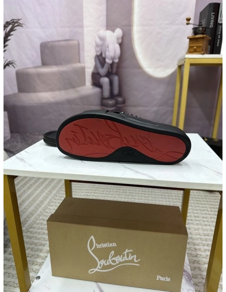 Knockoff Christian Louboutin Men Studded Slide Sandals Black, Fake CL Shoes