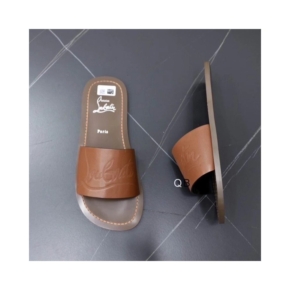 Cheap Christian Louboutin Coolraoul Slide Sandals Leather Brown Online Sale