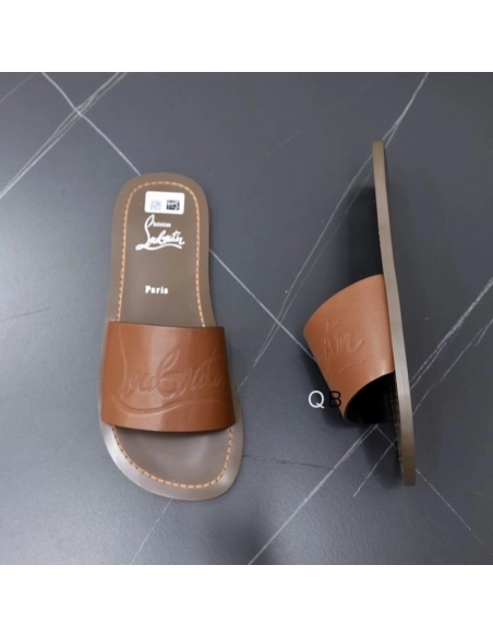 Cheap Christian Louboutin Coolraoul Slide Sandals Leather Brown Online Sale
