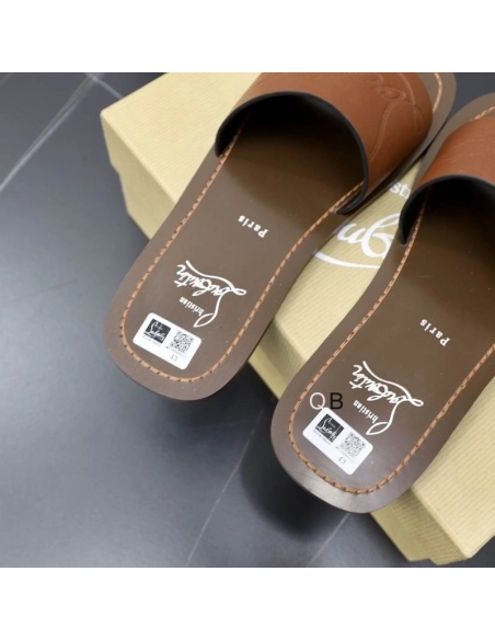 Cheap Christian Louboutin Coolraoul Slide Sandals Leather Brown Online Sale