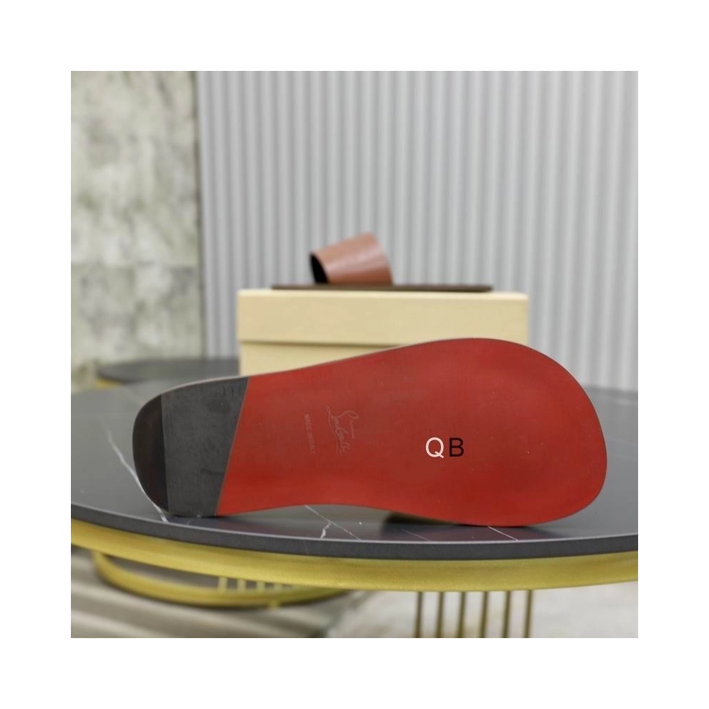 Cheap Christian Louboutin Coolraoul Slide Sandals Leather Brown Online Sale