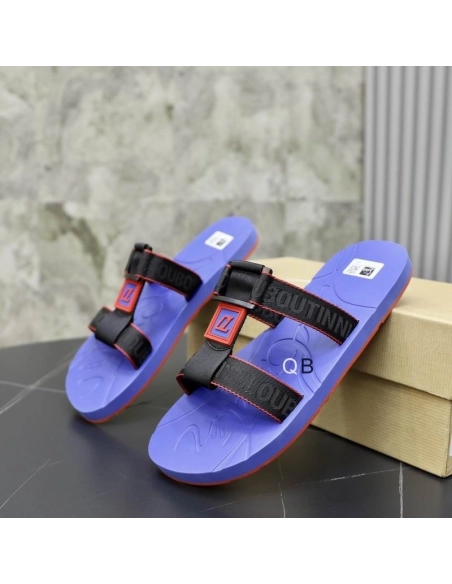 Knockoff Christian Louboutin Surf Flat Sandals Rubber Blue, Fake Christian Louboutin Shoes