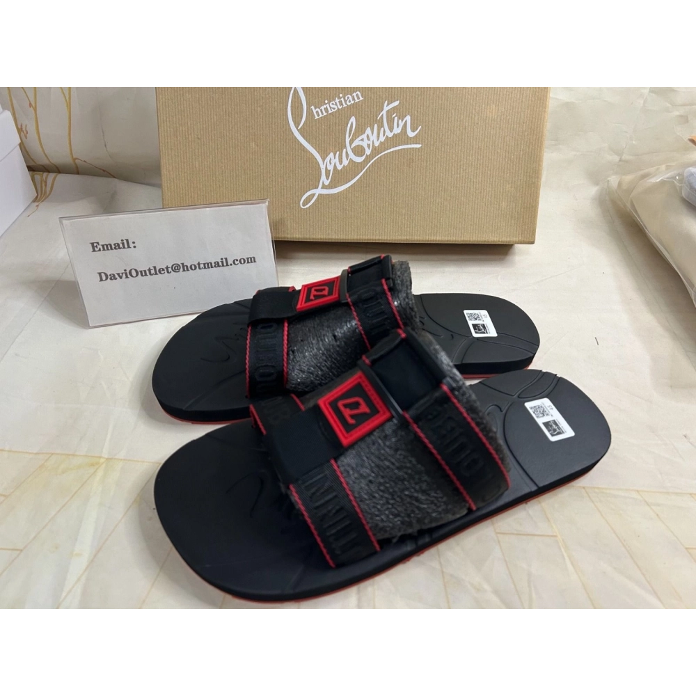 Fake Christian Louboutin Surf Flat Sandals Rubber Black, Replica Christian Louboutin Shoes