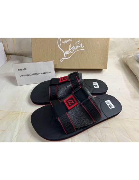 Fake Christian Louboutin Surf Flat Sandals Rubber Black, Replica Christian Louboutin Shoes