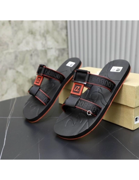 Fake Christian Louboutin Surf Flat Sandals Rubber Black, Replica Christian Louboutin Shoes