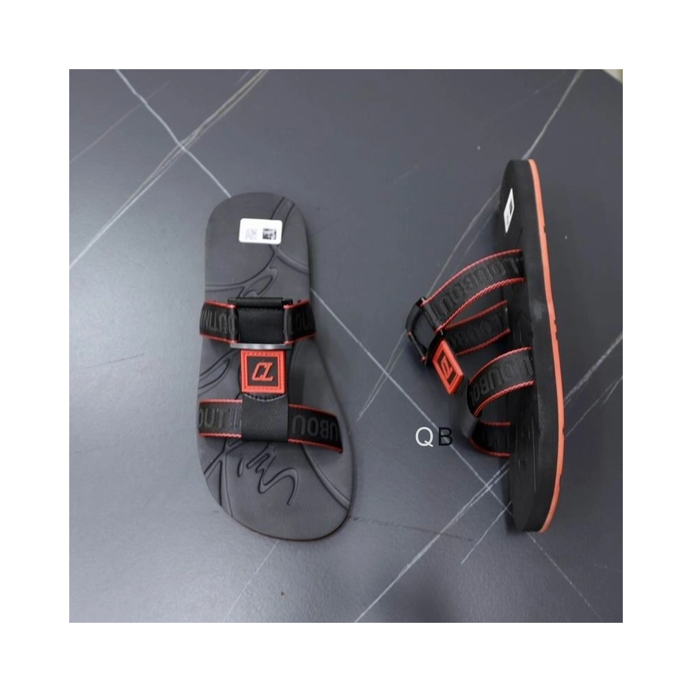 Fake Christian Louboutin Surf Flat Sandals Rubber Black, Replica Christian Louboutin Shoes