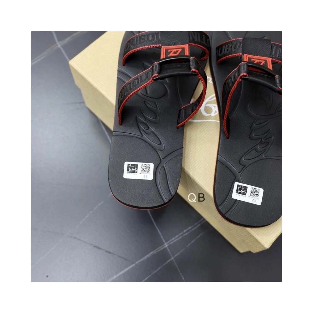 Fake Christian Louboutin Surf Flat Sandals Rubber Black, Replica Christian Louboutin Shoes