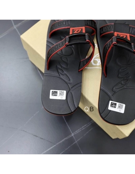 Fake Christian Louboutin Surf Flat Sandals Rubber Black, Replica Christian Louboutin Shoes