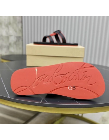 Fake Christian Louboutin Surf Flat Sandals Rubber Black, Replica Christian Louboutin Shoes
