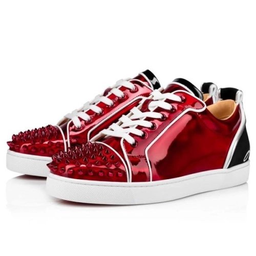 cheap Christian Louboutin Fun Louis Junior Spikes Flat Version Loubi/black Leather sale