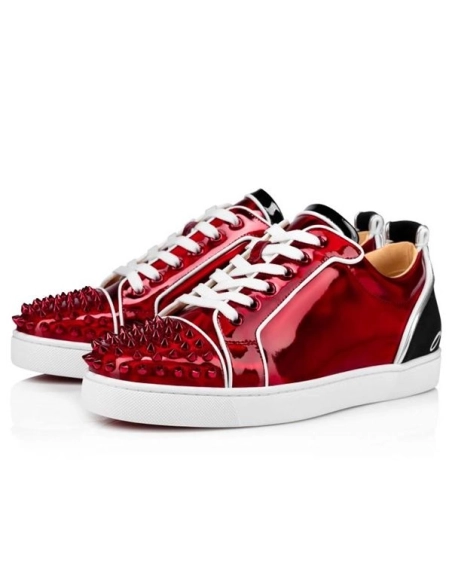 cheap Christian Louboutin Fun Louis Junior Spikes Flat Version Loubi/black Leather sale