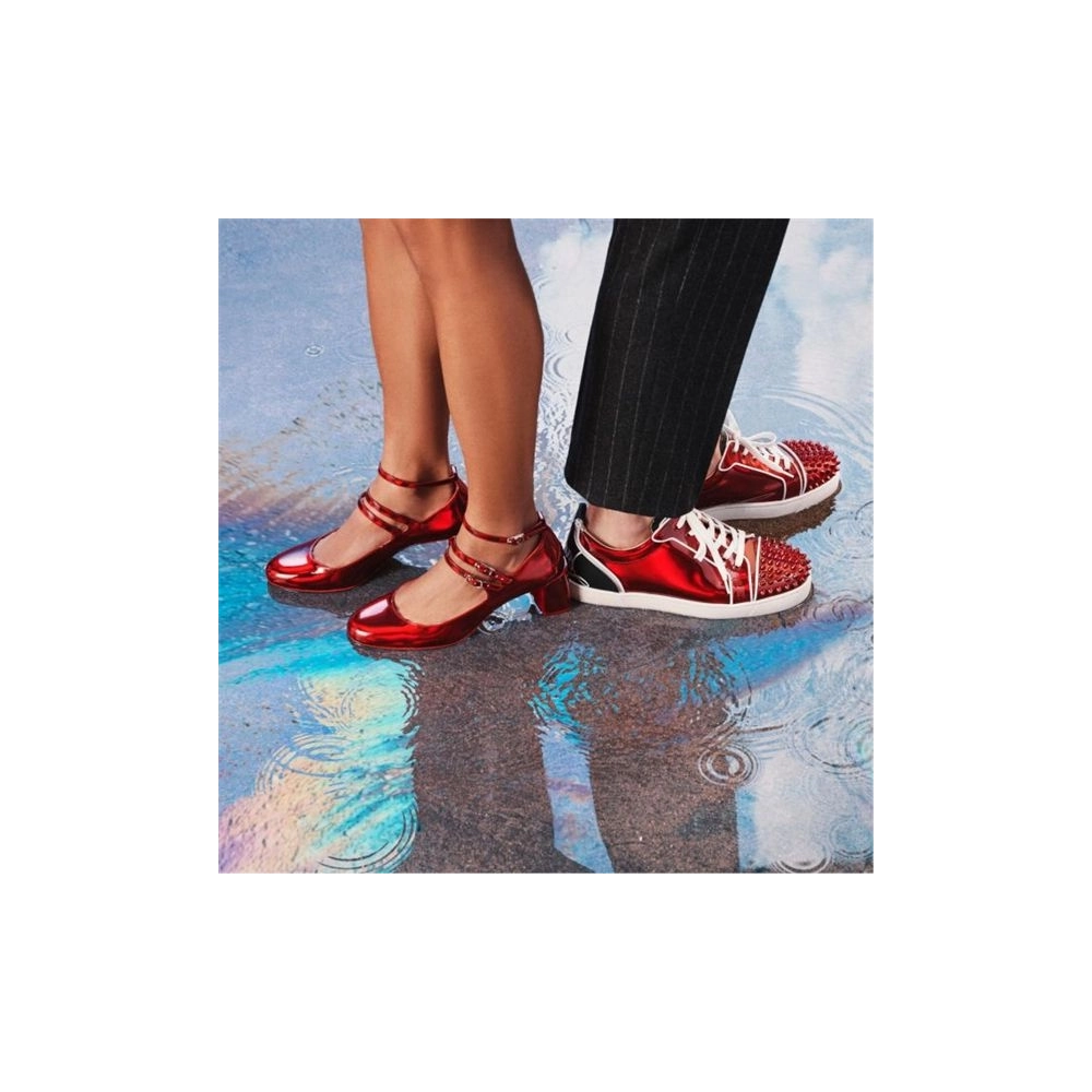 cheap Christian Louboutin Fun Louis Junior Spikes Flat Version Loubi/black Leather sale