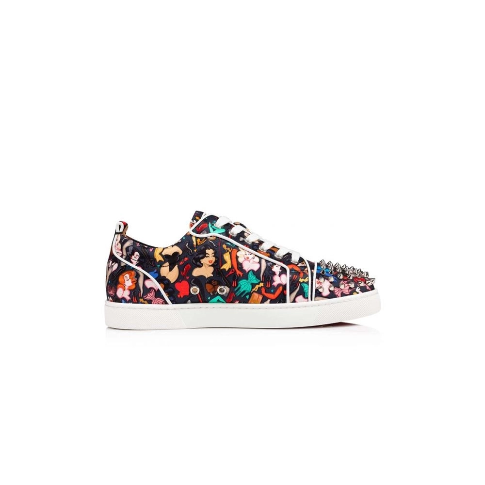 cheap Christian Louboutin Louis Junior Spikes Orlato Black Multi Crepe Satin sale
