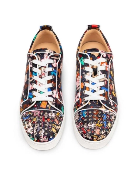 cheap Christian Louboutin Louis Junior Spikes Orlato Black Multi Crepe Satin sale