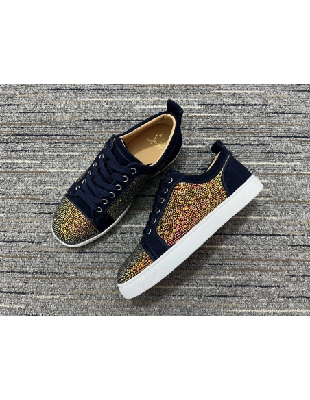 Fake Christian Louboutin Louis Junior Strass Sneakers Suede Leather Multicolor