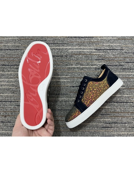 Fake Christian Louboutin Louis Junior Strass Sneakers Suede Leather Multicolor