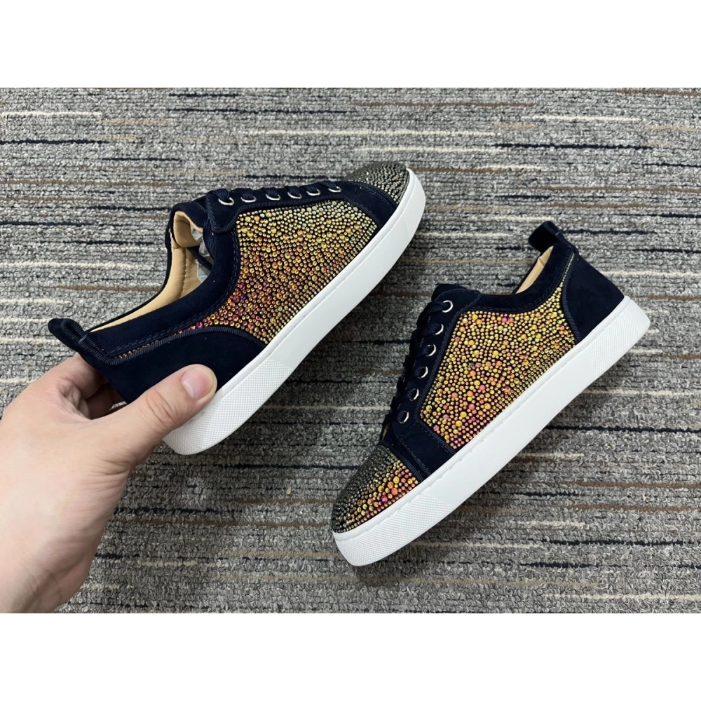 Fake Christian Louboutin Louis Junior Strass Sneakers Suede Leather Multicolor