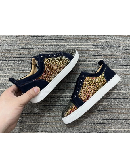 Fake Christian Louboutin Louis Junior Strass Sneakers Suede Leather Multicolor