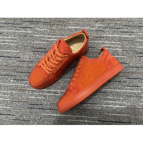 Fake Christian Louboutin Louis Junior Strass Sneakers Suede Leather Orange