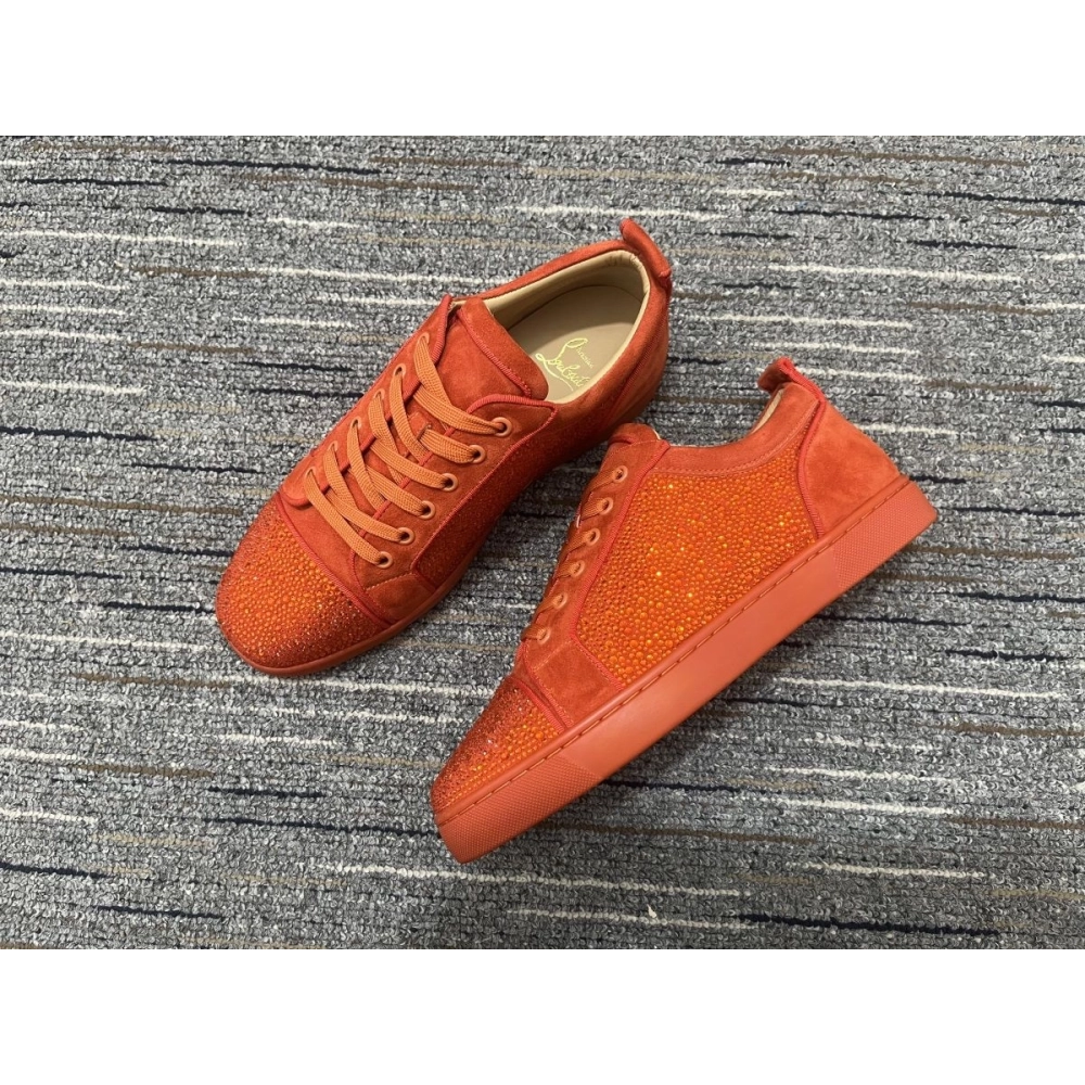 Fake Christian Louboutin Louis Junior Strass Sneakers Suede Leather Orange