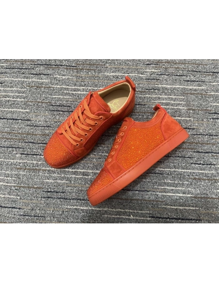 Fake Christian Louboutin Louis Junior Strass Sneakers Suede Leather Orange