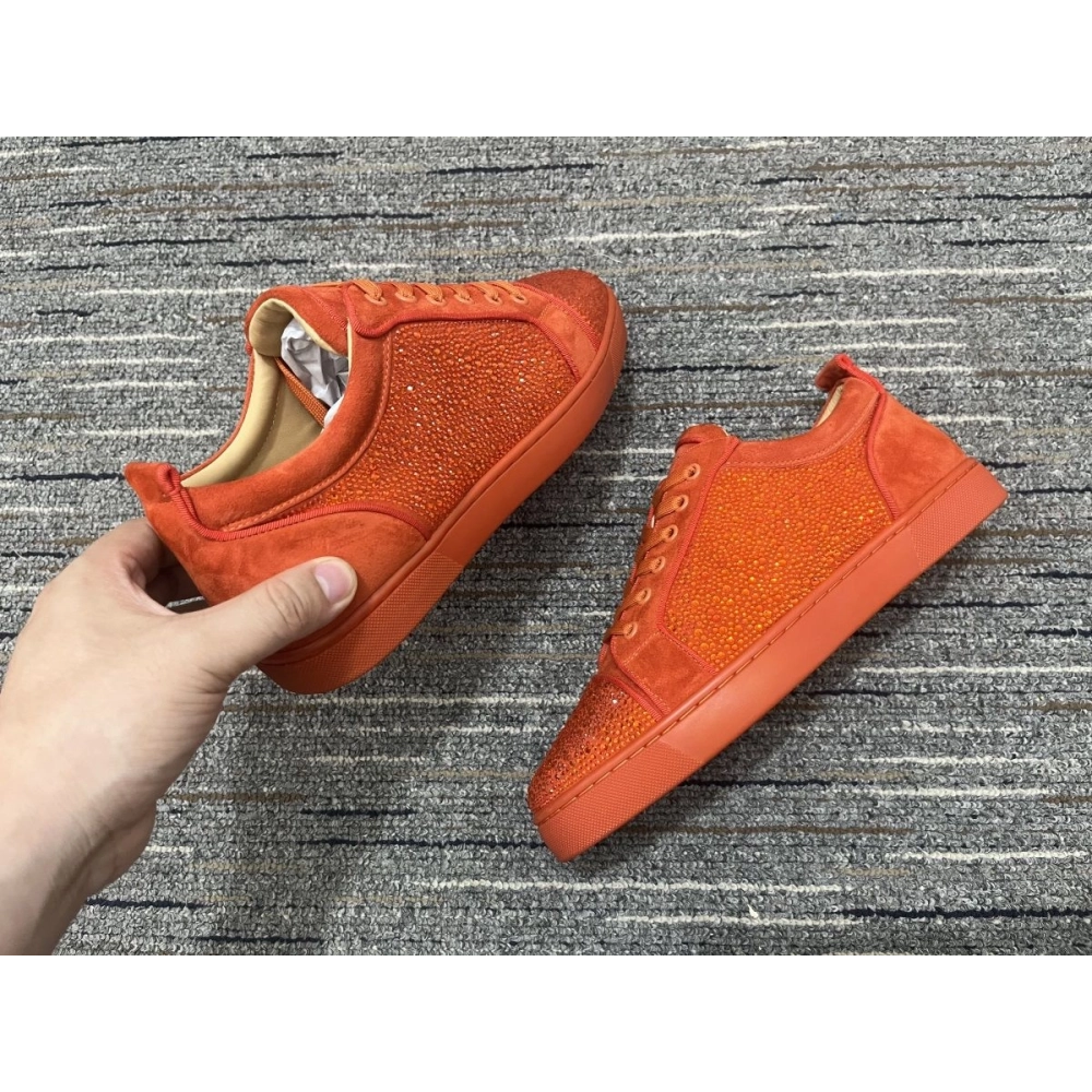 Fake Christian Louboutin Louis Junior Strass Sneakers Suede Leather Orange