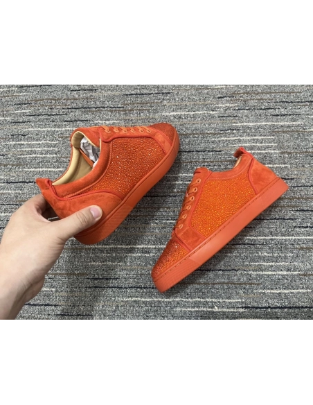 Fake Christian Louboutin Louis Junior Strass Sneakers Suede Leather Orange