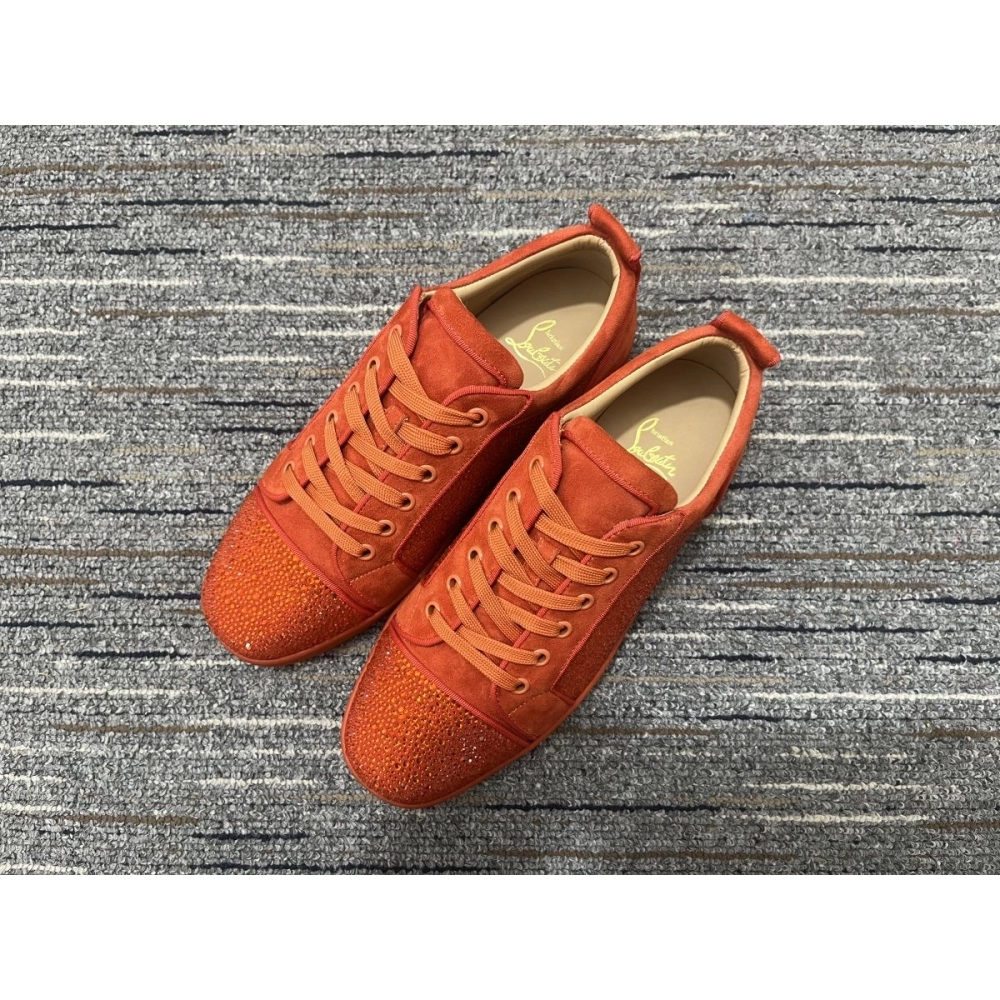 Fake Christian Louboutin Louis Junior Strass Sneakers Suede Leather Orange