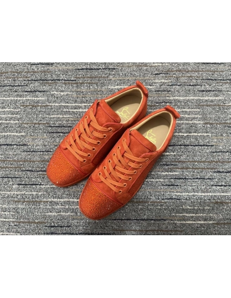 Fake Christian Louboutin Louis Junior Strass Sneakers Suede Leather Orange