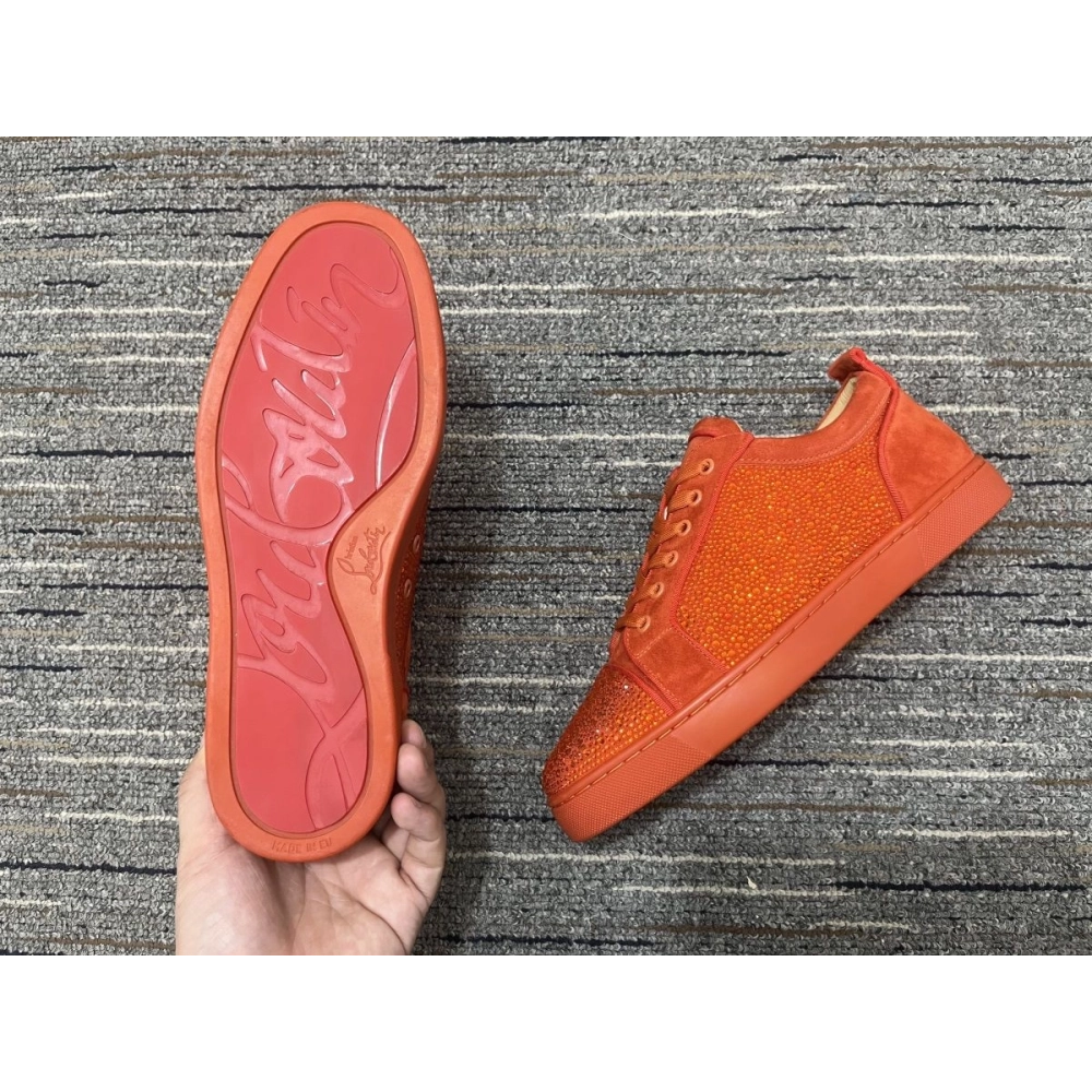 Fake Christian Louboutin Louis Junior Strass Sneakers Suede Leather Orange