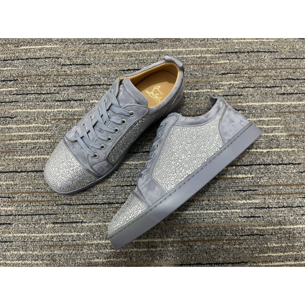Cheap Christian Louboutin Louis Junior Strass Sneakers Suede Leather Gray