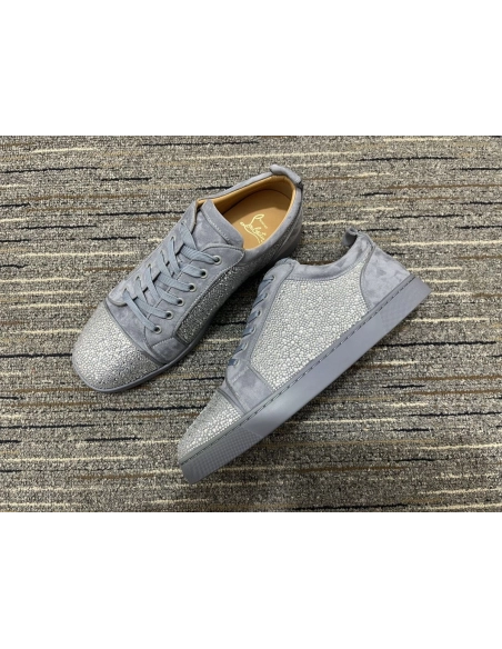 Cheap Christian Louboutin Louis Junior Strass Sneakers Suede Leather Gray