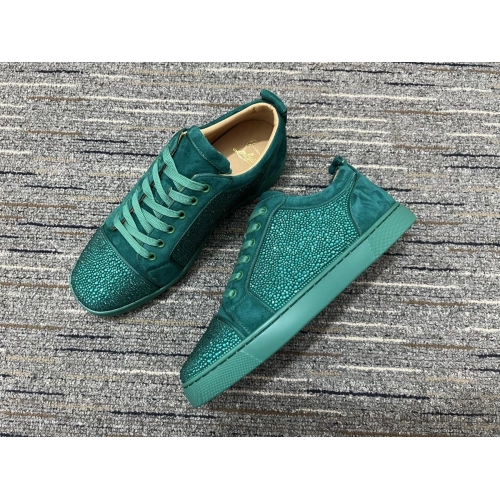 Cheap Christian Louboutin Louis Junior Strass Sneakers Suede Leather Green on Sale