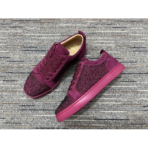 Christian Louboutin Louis Junior Strass Sneakers Suede Leather Burgundy