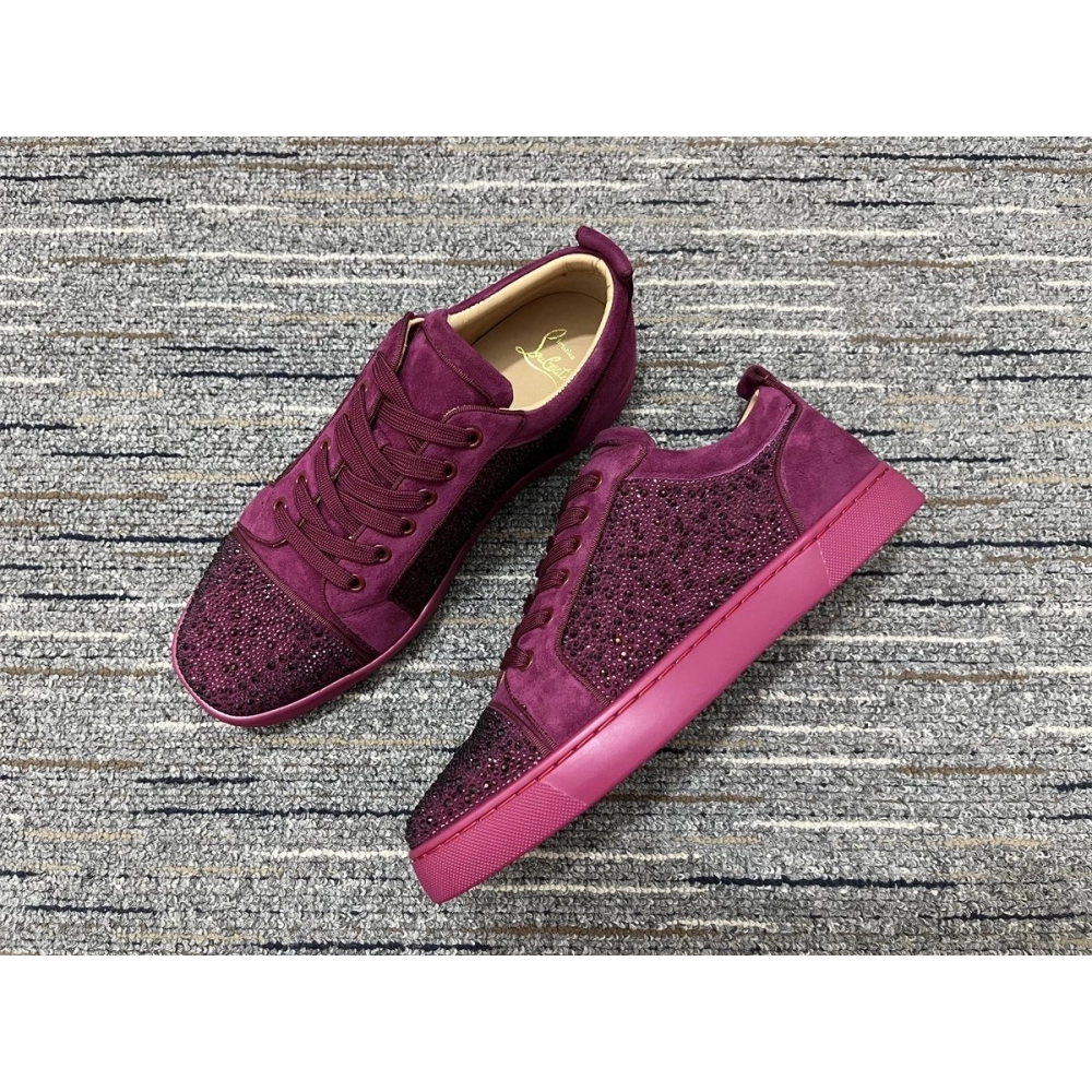 Christian Louboutin Louis Junior Strass Sneakers Suede Leather Burgundy