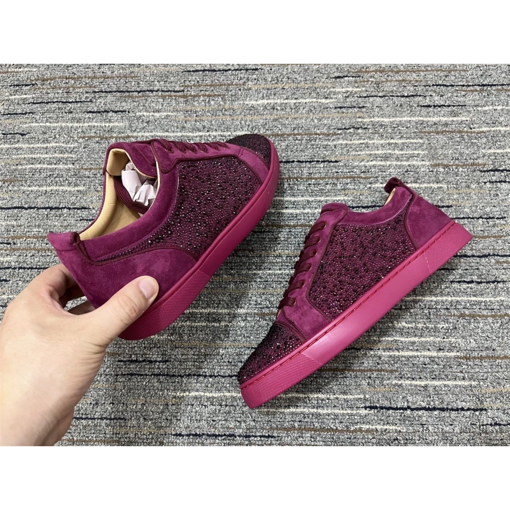 Christian Louboutin Louis Junior Strass Sneakers Suede Leather Burgundy