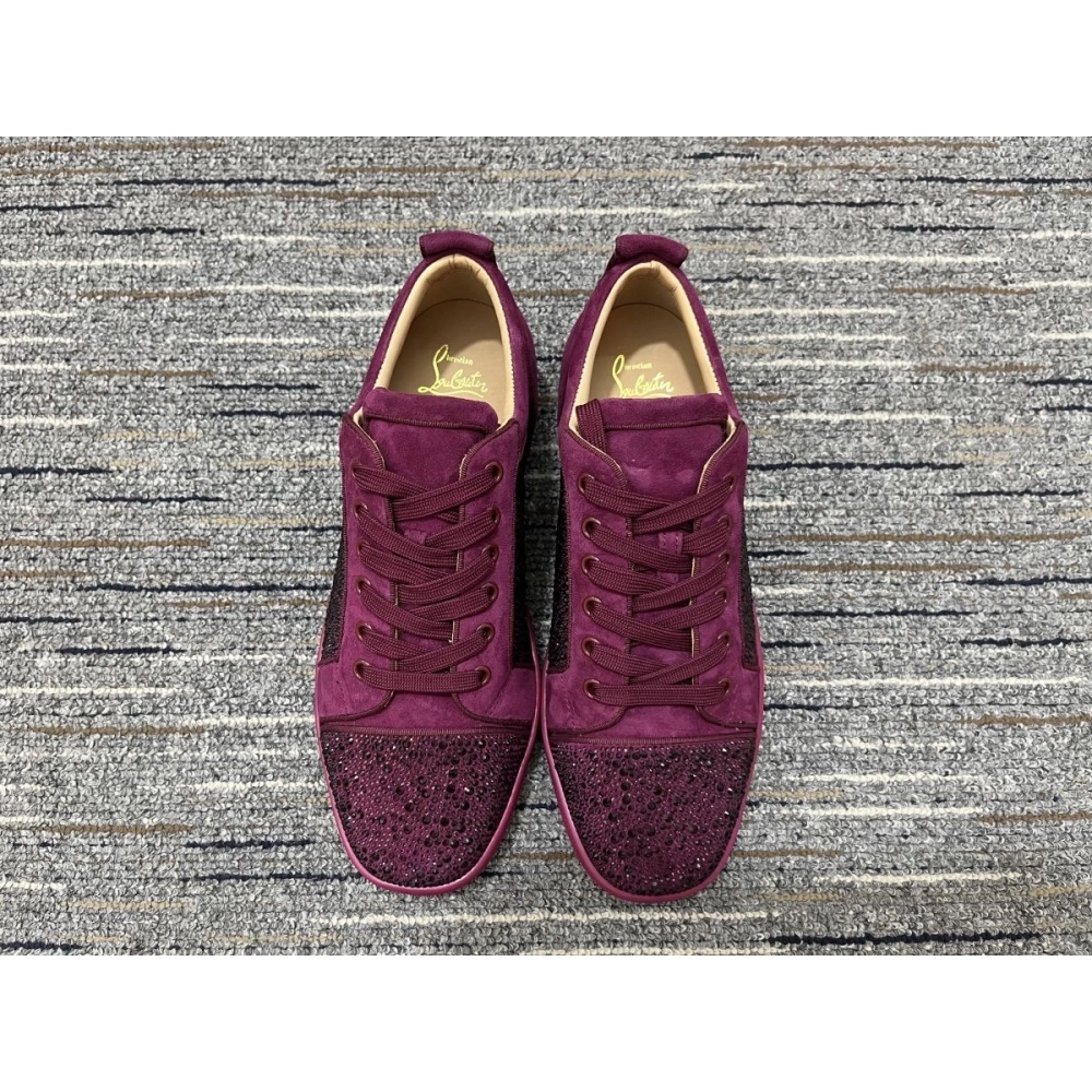 Christian Louboutin Louis Junior Strass Sneakers Suede Leather Burgundy