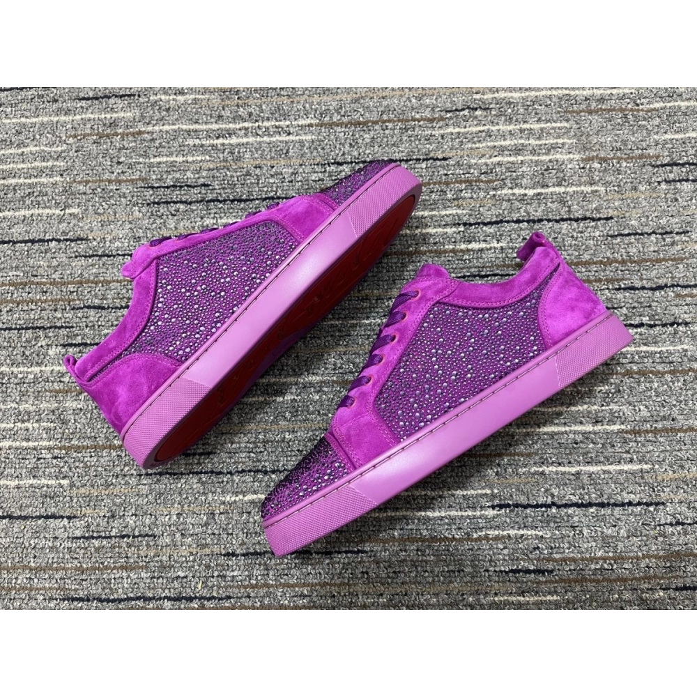 Discount Christian Louboutin Louis Junior Strass Sneakers Suede Leather Purple