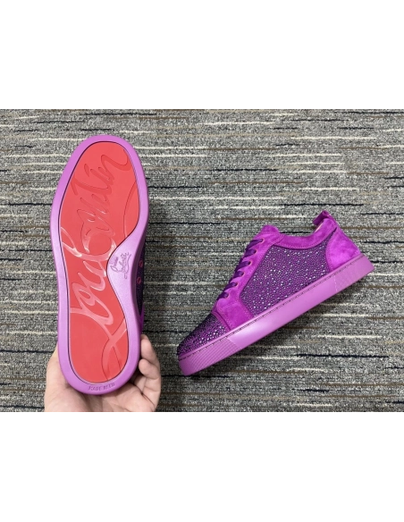 Discount Christian Louboutin Louis Junior Strass Sneakers Suede Leather Purple