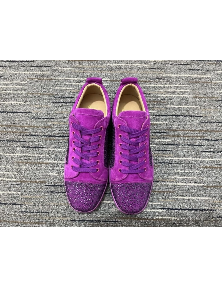 Discount Christian Louboutin Louis Junior Strass Sneakers Suede Leather Purple