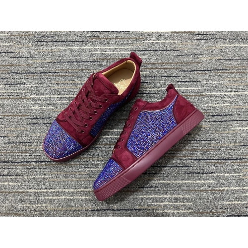 Knockoff Christian Louboutin Louis Junior Strass Sneakers Suede Leather Burgundy Blue